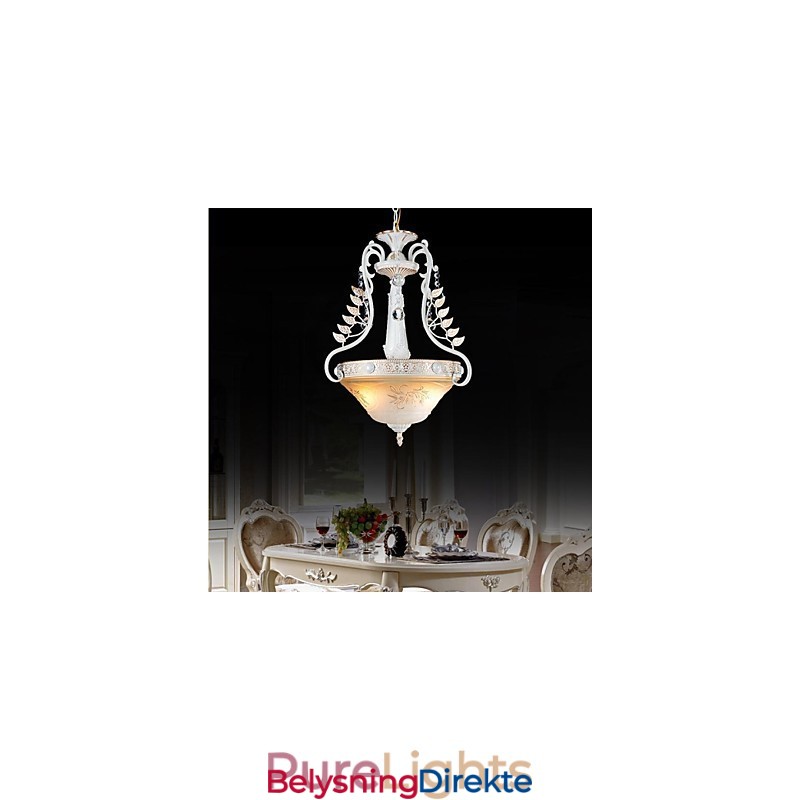 Hvit Anheng Med To Lys, Mønster, Glassskjerm, Håndforgylt, Europeisk Retroklassiker