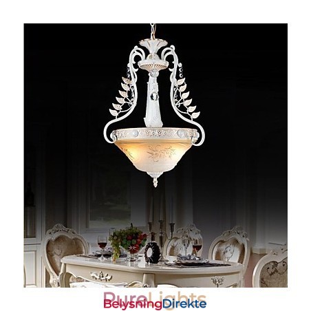 Hvit Anheng Med To Lys, Mønster, Glassskjerm, Håndforgylt, Europeisk Retroklassiker