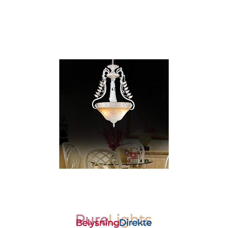 Hvit Anheng Med To Lys, Mønster, Glassskjerm, Håndforgylt, Europeisk Retroklassiker