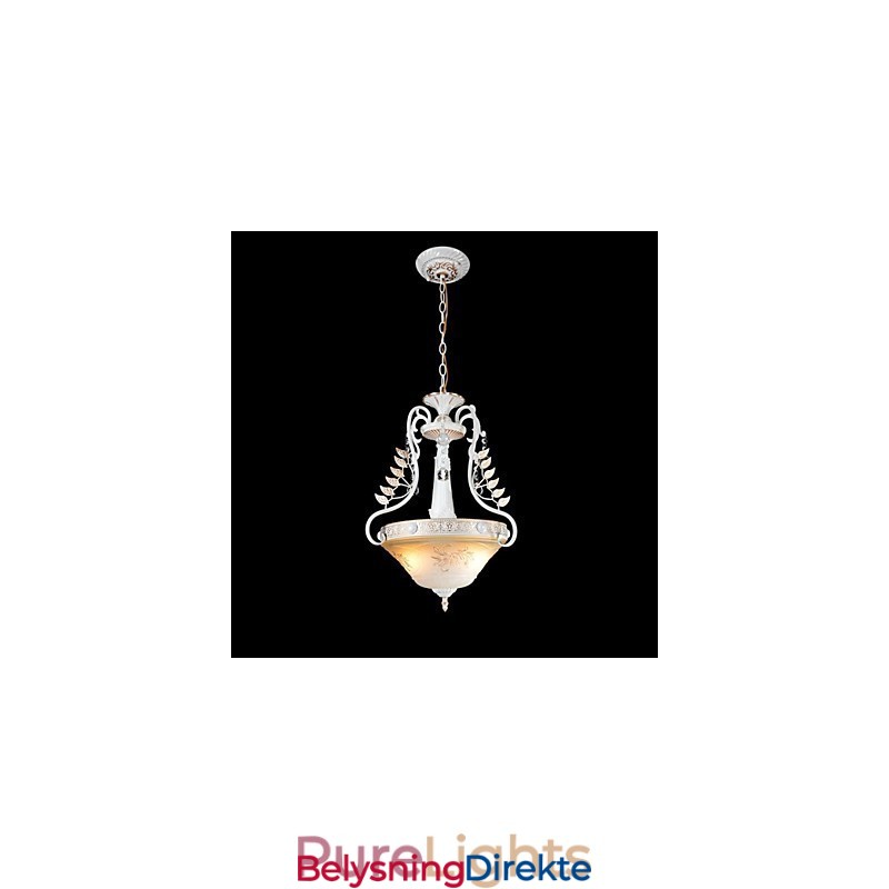 Hvit Anheng Med To Lys, Mønster, Glassskjerm, Håndforgylt, Europeisk Retroklassiker