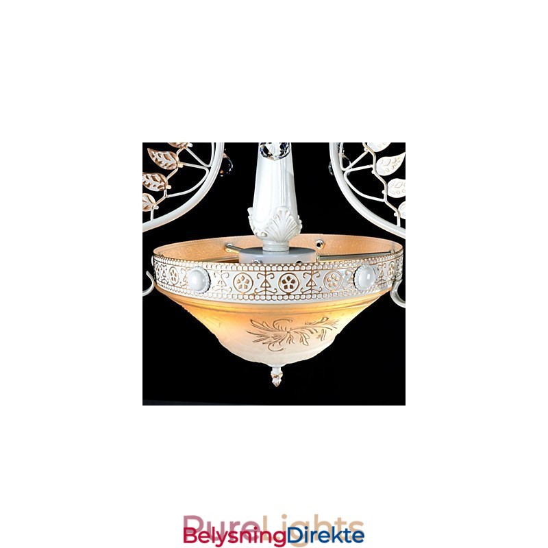 Hvit Anheng Med To Lys, Mønster, Glassskjerm, Håndforgylt, Europeisk Retroklassiker