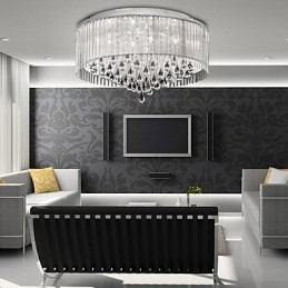 Elegant Krystall Pendellampe Med 8 Lys I Sylinderskjerm