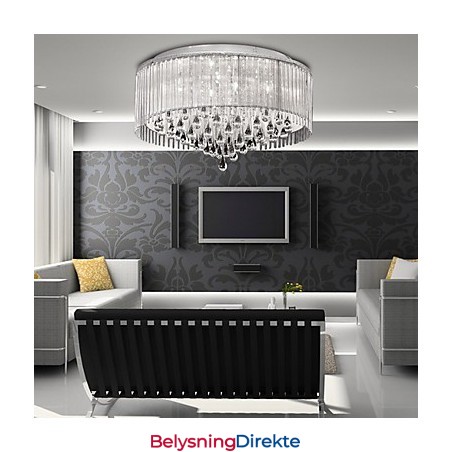 Elegant Krystall Pendellampe Med 8 Lys I Sylinderskjerm