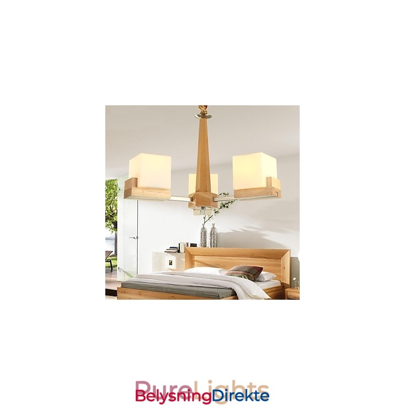 Eikependellampe Med Tre Lys I Eik Og Glass