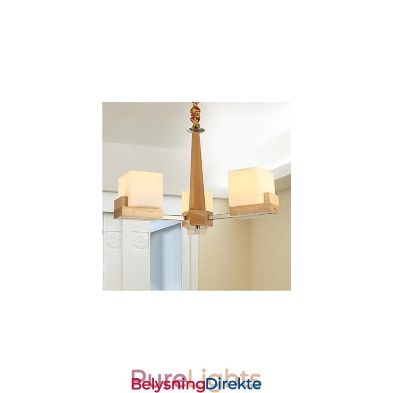 Eikependellampe Med Tre Lys I Eik Og Glass