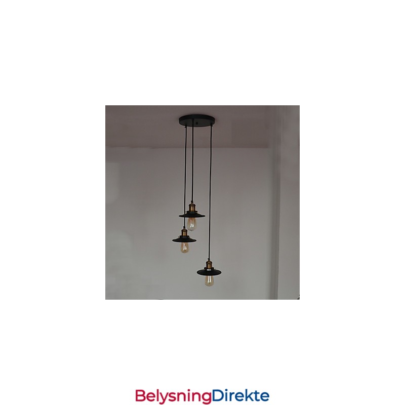 Vintage 3-Lyss Pendel I Jernskjerm