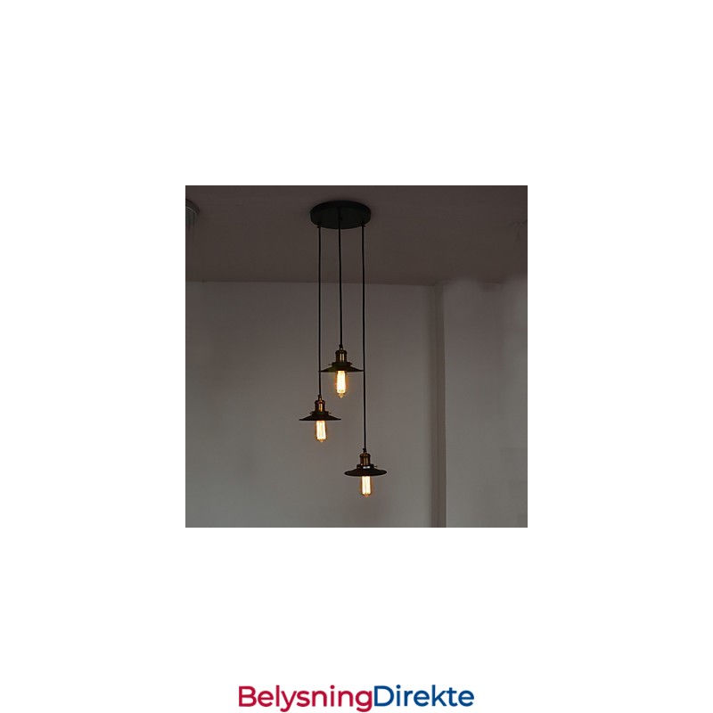 Vintage 3-Lyss Pendel I Jernskjerm
