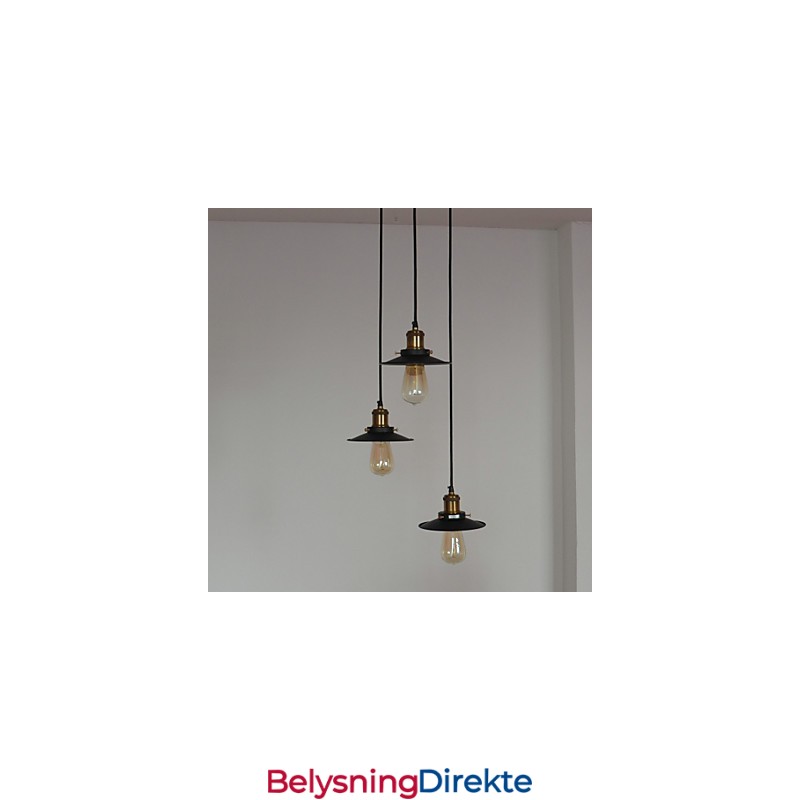 Vintage 3-Lyss Pendel I Jernskjerm