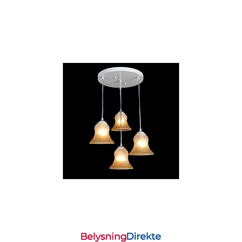 Hvit Anheng Med Fire Lys, Mønster, Glassskjerm, Håndforgylt, Europeisk Retroklassiker