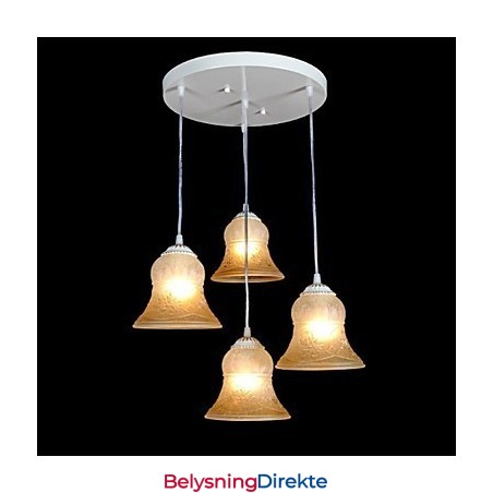 Hvit Anheng Med Fire Lys, Mønster, Glassskjerm, Håndforgylt, Europeisk Retroklassiker