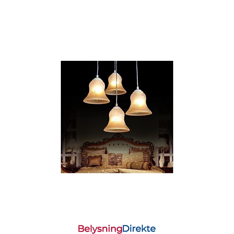 Hvit Anheng Med Fire Lys, Mønster, Glassskjerm, Håndforgylt, Europeisk Retroklassiker