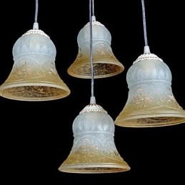 Hvit Anheng Med Fire Lys, Mønster, Glassskjerm, Håndforgylt, Europeisk Retroklassiker