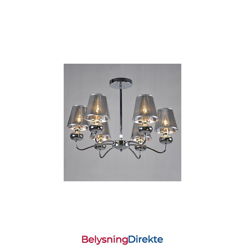 Vintage Lysekrone Med 6 Lys, Klassisk Stoff, Metallmaling