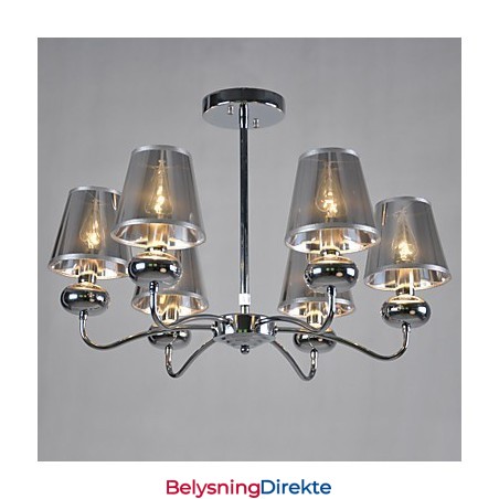 Vintage Lysekrone Med 6 Lys, Klassisk Stoff, Metallmaling