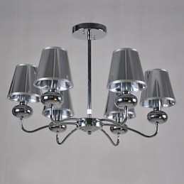 Vintage Lysekrone Med 6 Lys, Klassisk Stoff, Metallmaling