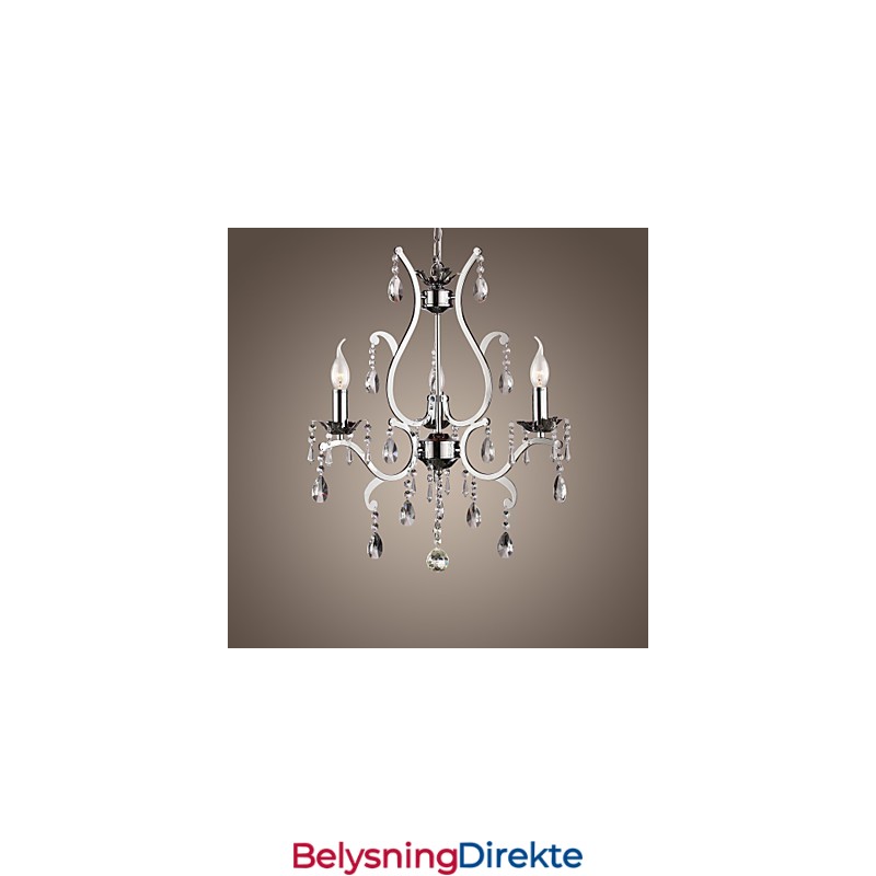 Krystalllysekrone Med 3 Lys I Metall