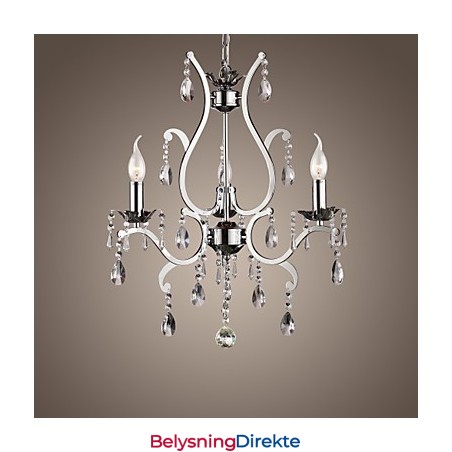 Krystalllysekrone Med 3 Lys I Metall