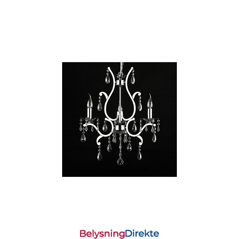 Krystalllysekrone Med 3 Lys I Metall