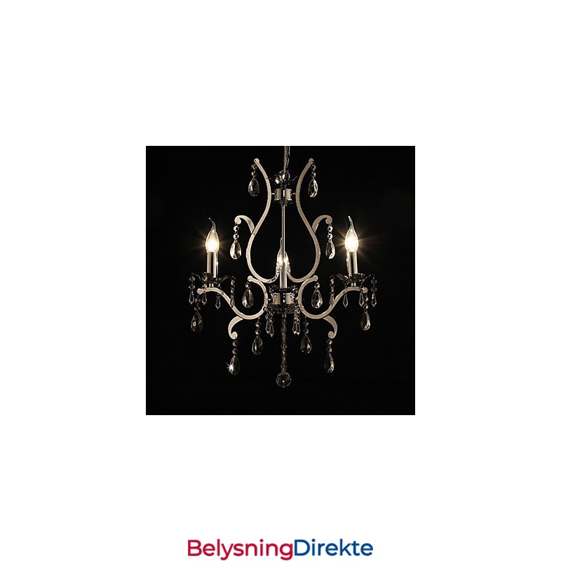 Krystalllysekrone Med 3 Lys I Metall