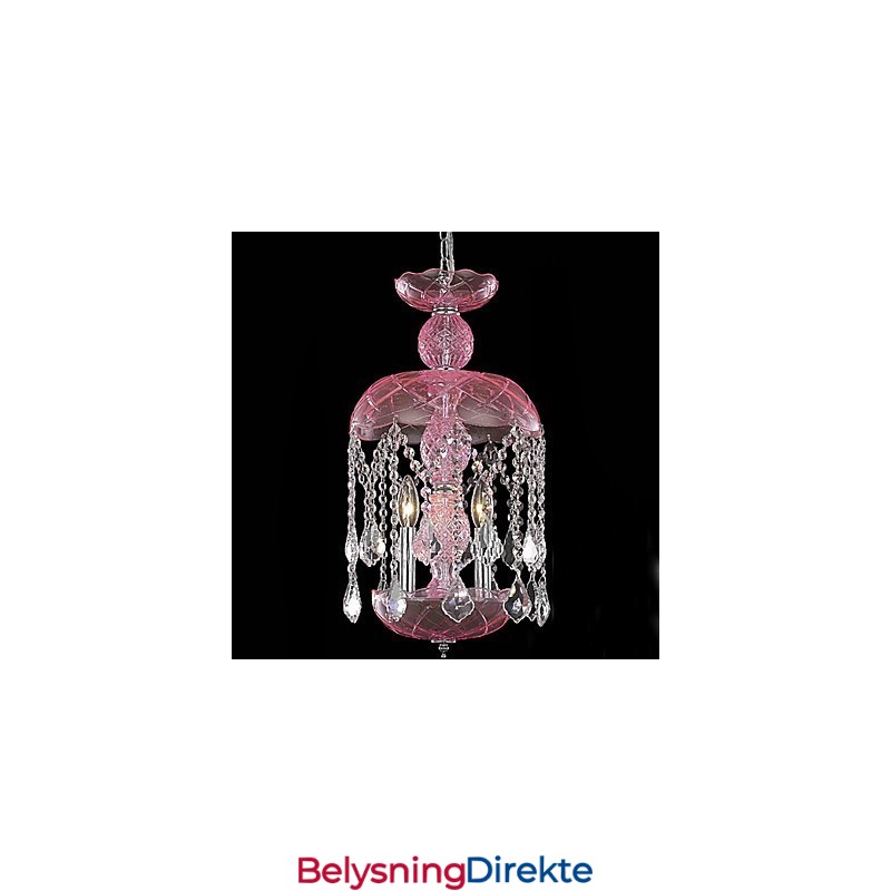 Moderne Krystallanhengslampe Med 3 Lys I Rosa Skjerm