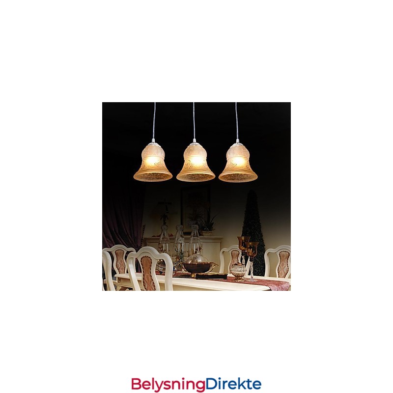 Hvit Anheng Med Tre Lys, Mønster, Glassskjerm, Håndforgylt, Europeisk Retroklassiker