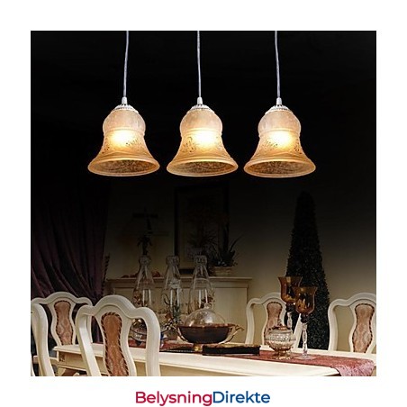 Hvit Anheng Med Tre Lys, Mønster, Glassskjerm, Håndforgylt, Europeisk Retroklassiker