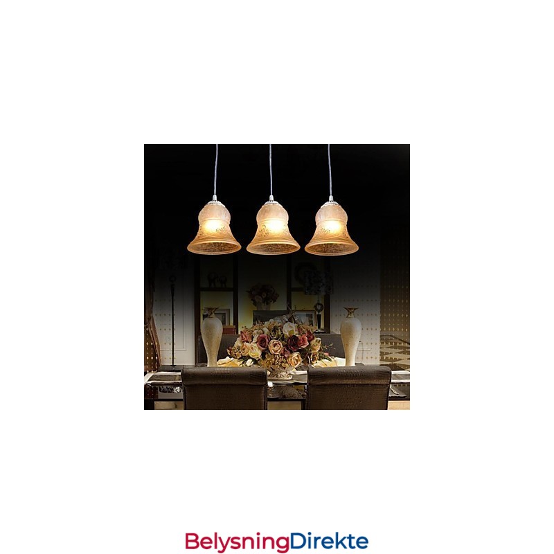 Hvit Anheng Med Tre Lys, Mønster, Glassskjerm, Håndforgylt, Europeisk Retroklassiker