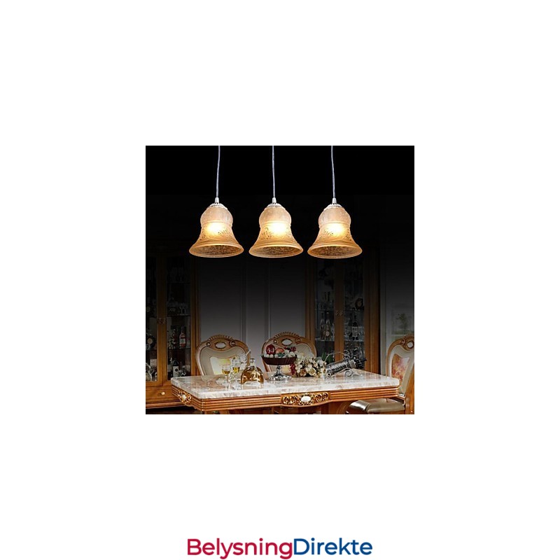 Hvit Anheng Med Tre Lys, Mønster, Glassskjerm, Håndforgylt, Europeisk Retroklassiker