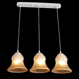 Hvit Anheng Med Tre Lys, Mønster, Glassskjerm, Håndforgylt, Europeisk Retroklassiker