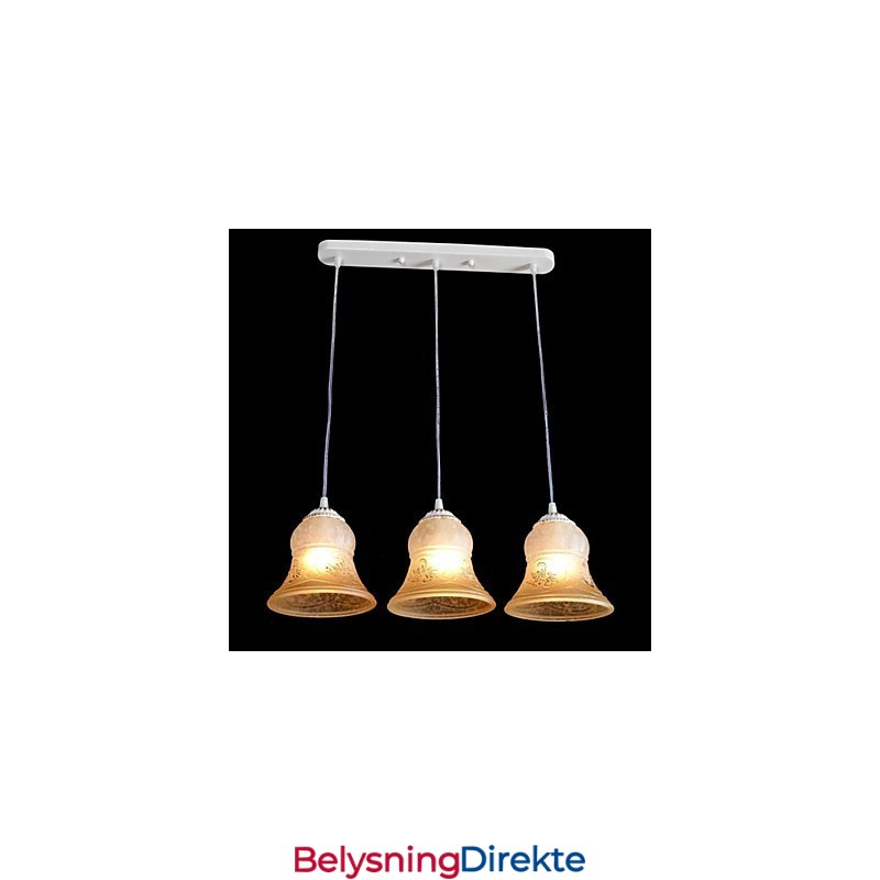 Hvit Anheng Med Tre Lys, Mønster, Glassskjerm, Håndforgylt, Europeisk Retroklassiker