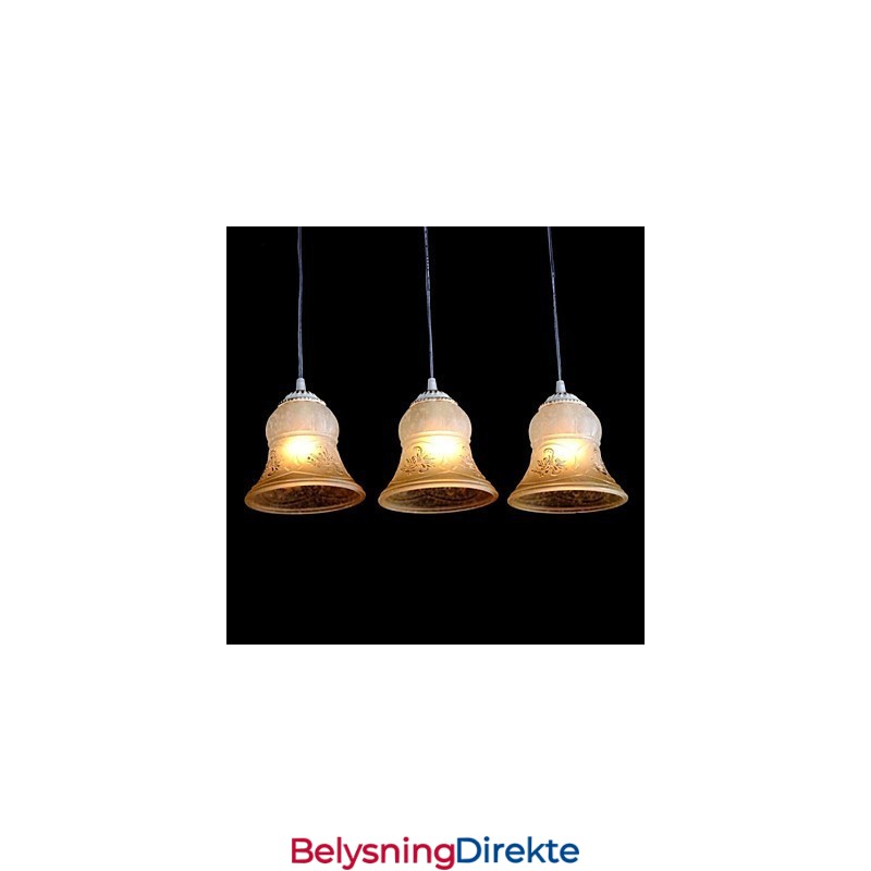 Hvit Anheng Med Tre Lys, Mønster, Glassskjerm, Håndforgylt, Europeisk Retroklassiker