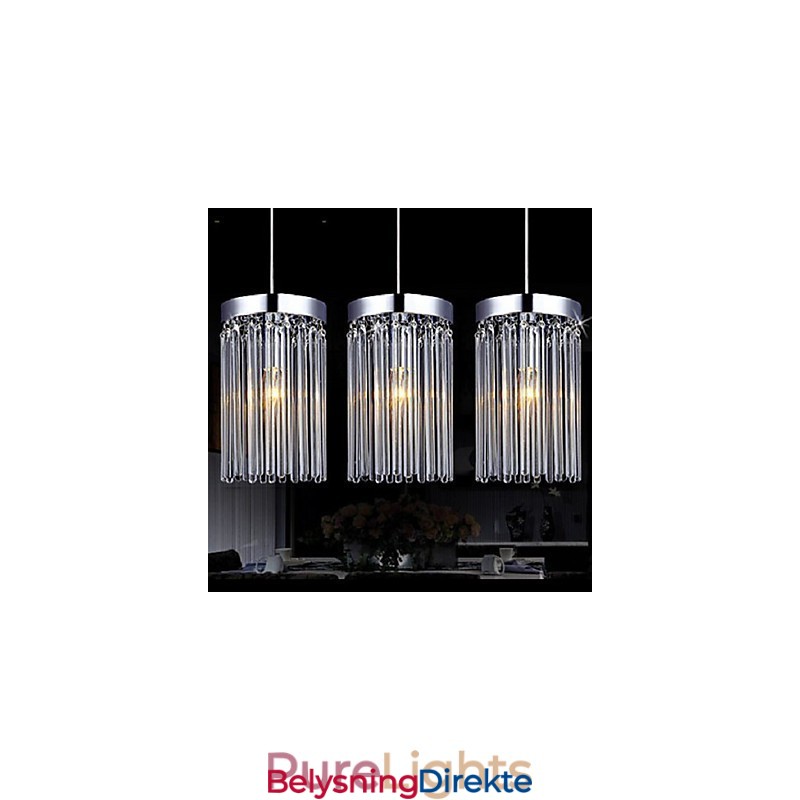 Moderne Pendellampe Med 3 Lys Og Glassstang
