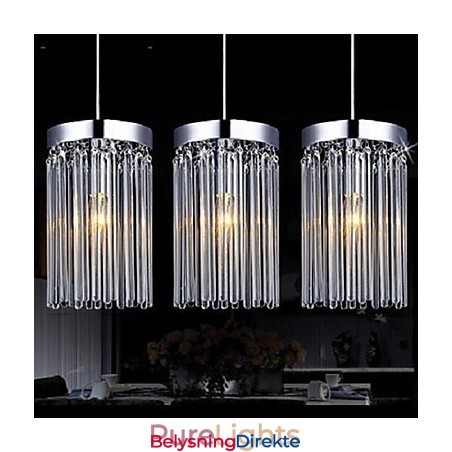 Moderne Pendellampe Med 3 Lys Og Glassstang