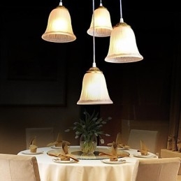 Bronse Anheng Med Fire Lys Mønster Glassskjerm Europeisk Retro Klassisk