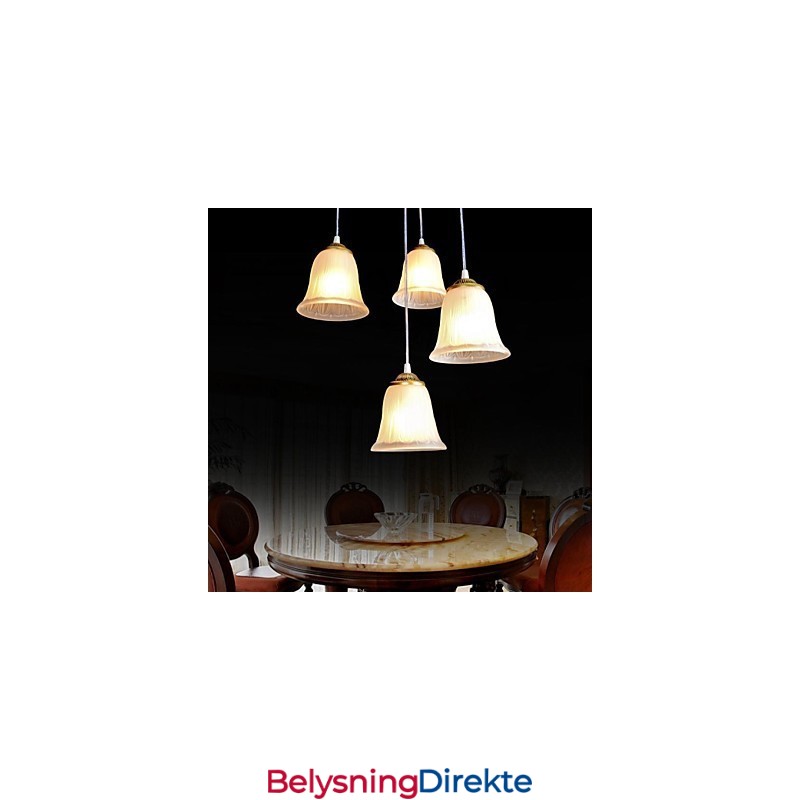 Bronse Anheng Med Fire Lys Mønster Glassskjerm Europeisk Retro Klassisk