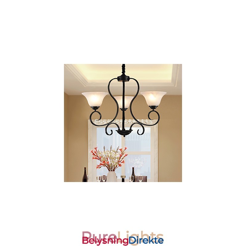 Retro Lysekrone I Landlig Metall Med 3 Lys