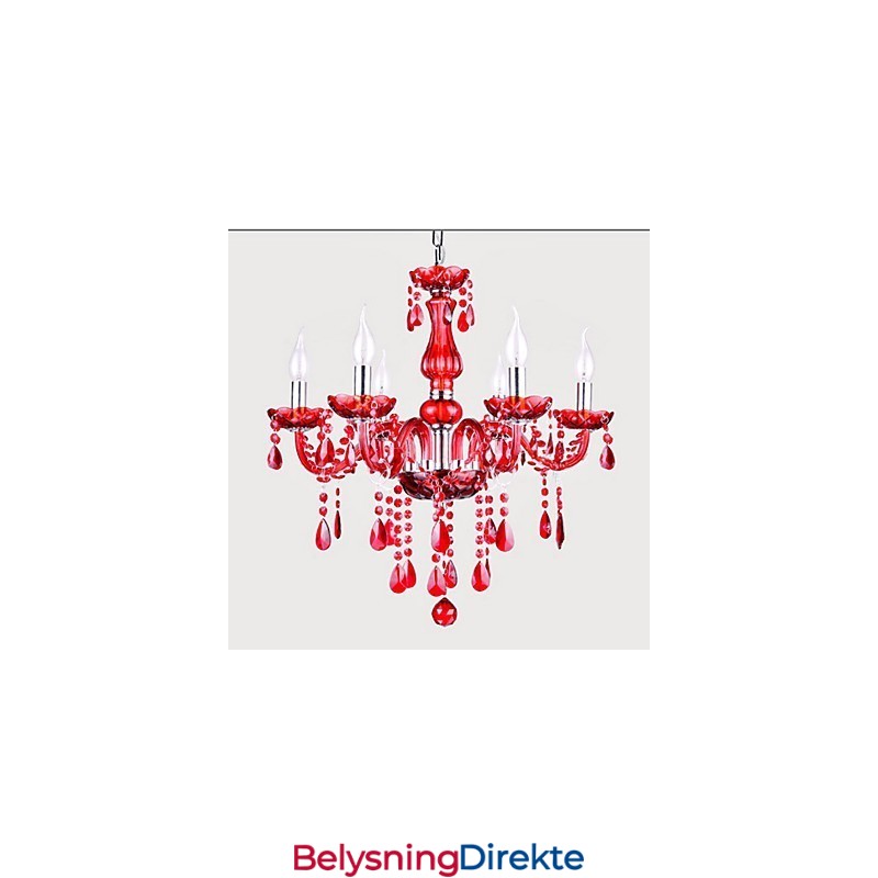 Lysekrone Rød Krystall Luksuriøs Moderne 6 Lys