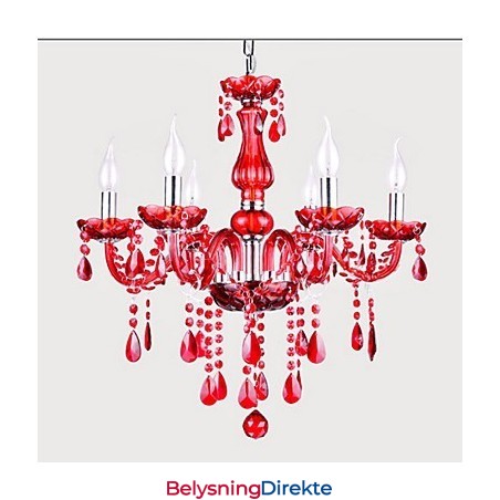 Lysekrone Rød Krystall Luksuriøs Moderne 6 Lys