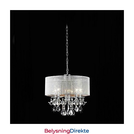 Moderne Krystallanhengslampe Med 5 Lys Og Stoffskjerm