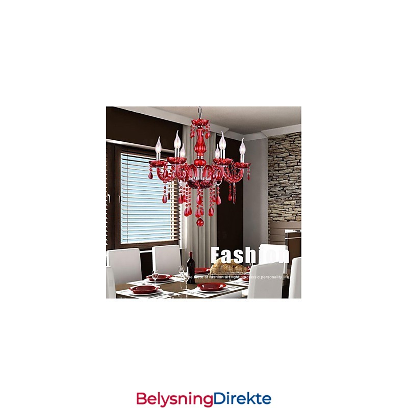 Lysekrone Rød Krystall Luksuriøs Moderne 6 Lys