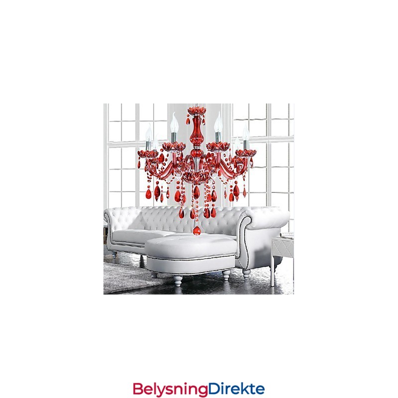 Lysekrone Rød Krystall Luksuriøs Moderne 6 Lys