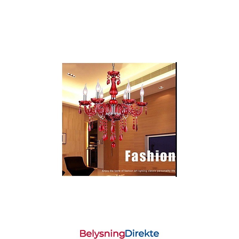 Lysekrone Rød Krystall Luksuriøs Moderne 6 Lys