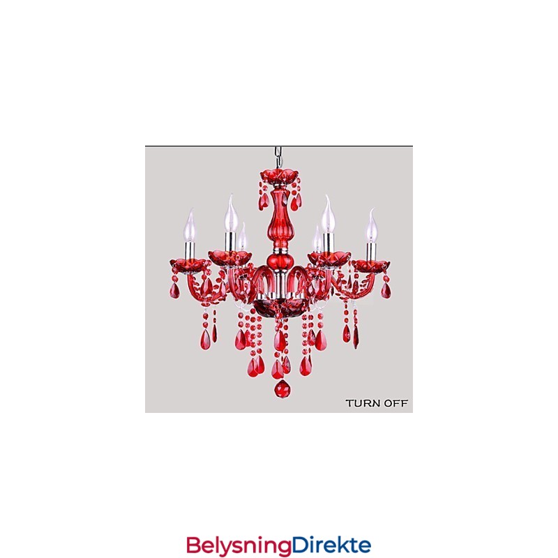Lysekrone Rød Krystall Luksuriøs Moderne 6 Lys