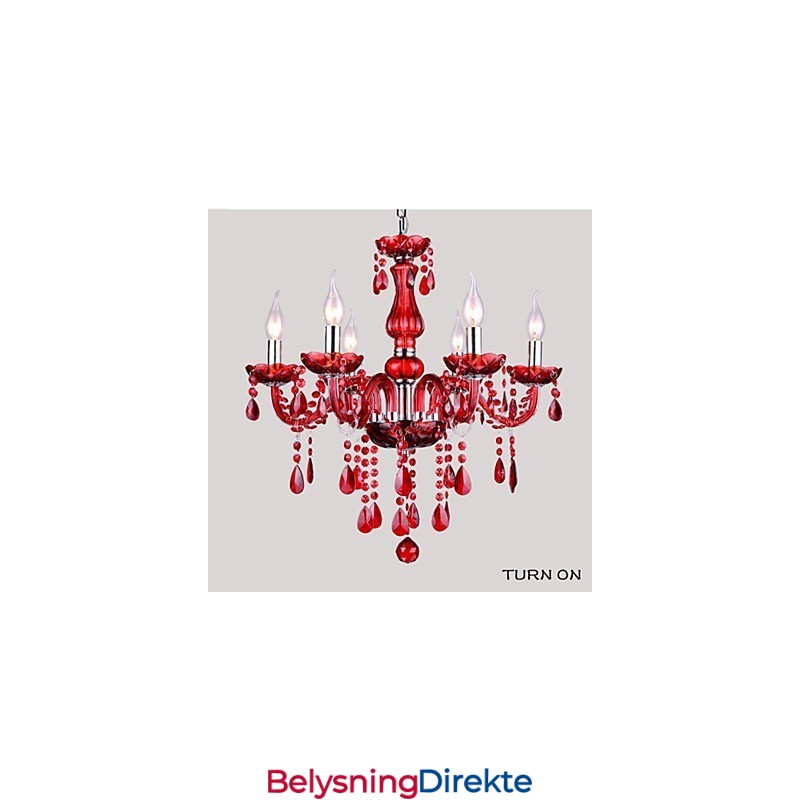 Lysekrone Rød Krystall Luksuriøs Moderne 6 Lys