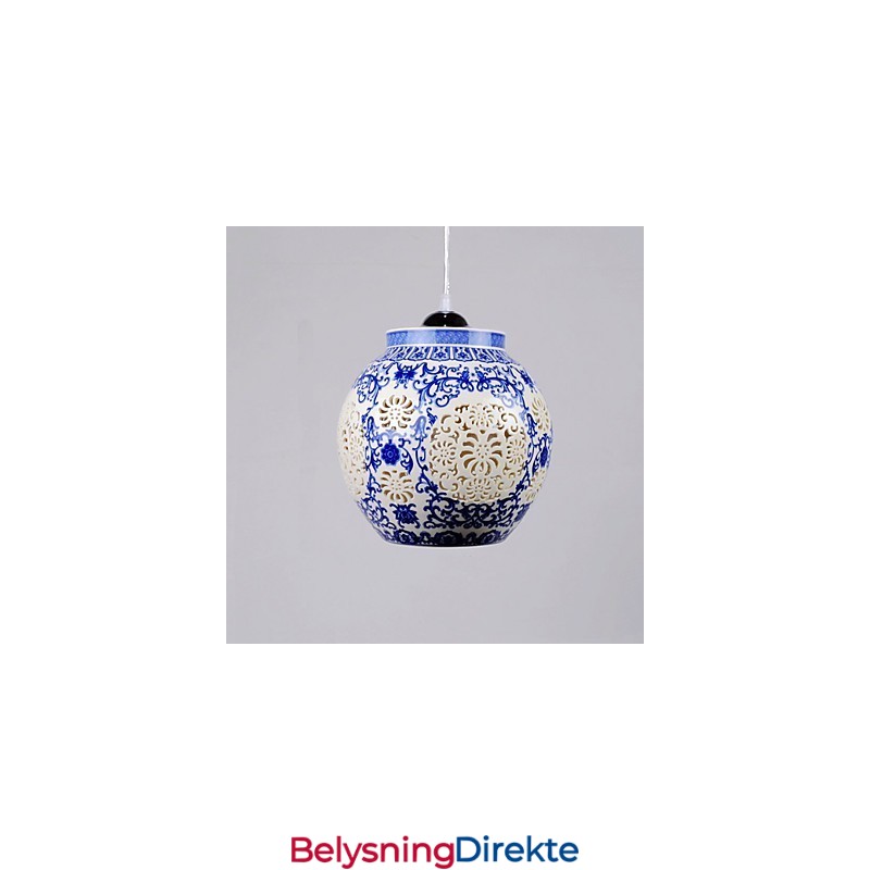 Retro Keramisk Lampe Trappelampe Blå Enkelt Hode Lysekrone Kreativ