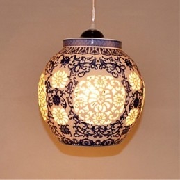 Retro Keramisk Lampe Trappelampe Blå Enkelt Hode Lysekrone Kreativ