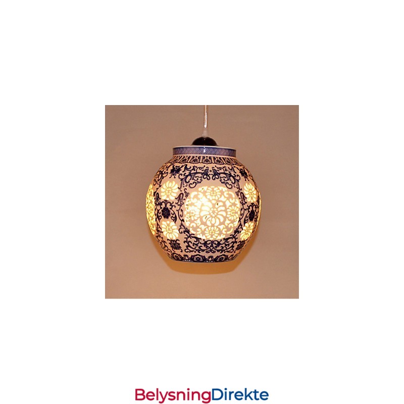 Retro Keramisk Lampe Trappelampe Blå Enkelt Hode Lysekrone Kreativ