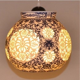 Retro Keramisk Lampe Trappelampe Blå Enkelt Hode Lysekrone Kreativ