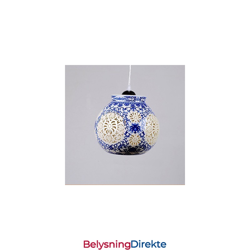 Retro Keramisk Lampe Trappelampe Blå Enkelt Hode Lysekrone Kreativ