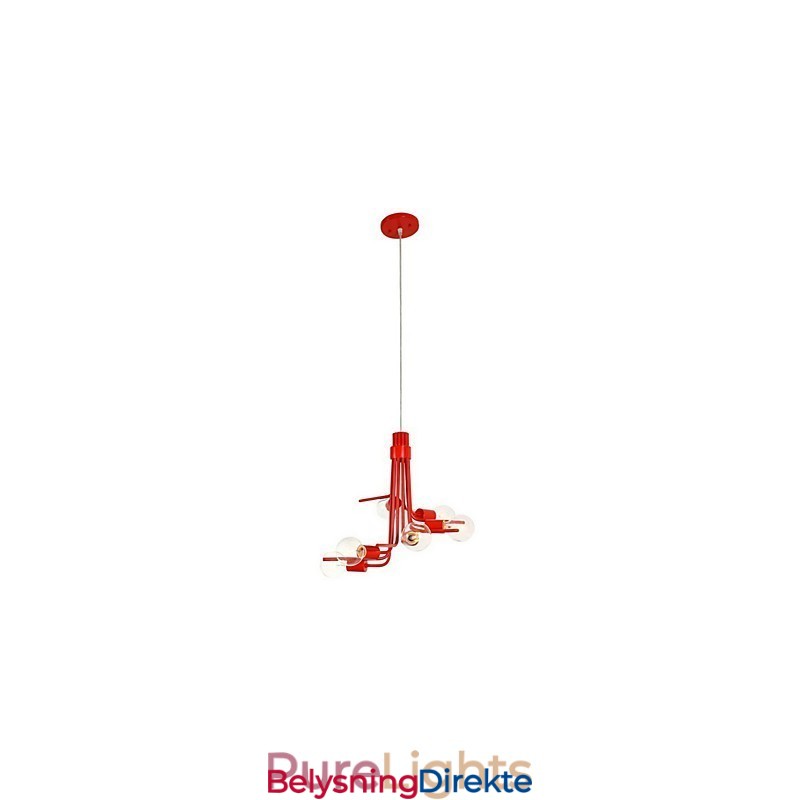 Nordamerikansk Stilkarakteristisk 6-Lyss Pendellampe I Rødt